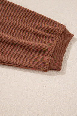 Chestnut Plain Drop Sleeve Crinkle Rib Oversized Sweatshirt