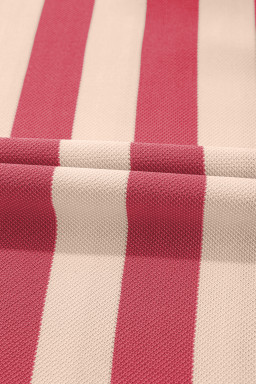 Pink Stripe Pocketed Collared V Neck Loose Fit Mini Dress