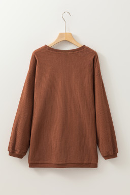 Chestnut Plain Drop Sleeve Crinkle Rib Oversized Sweatshirt