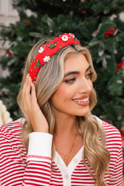 Fiery Red Cartoon Christmas Charm Rhinestone Knotted Headband