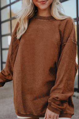 Chestnut Plain Drop Sleeve Crinkle Rib Oversized Sweatshirt