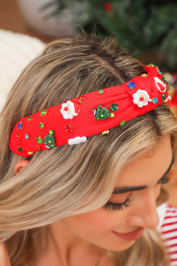 Fiery Red Cartoon Christmas Charm Rhinestone Knotted Headband
