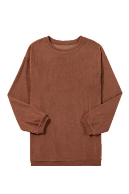 Chestnut Plain Drop Sleeve Crinkle Rib Oversized Sweatshirt