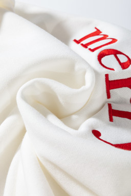 Beige Merry Graphic Embroidered Crewneck Sweatshirt