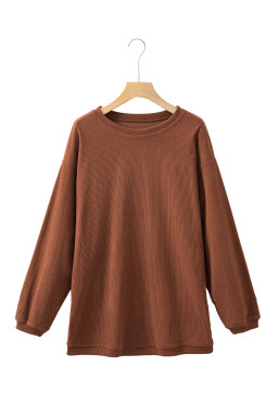 Chestnut Plain Drop Sleeve Crinkle Rib Oversized Sweatshirt