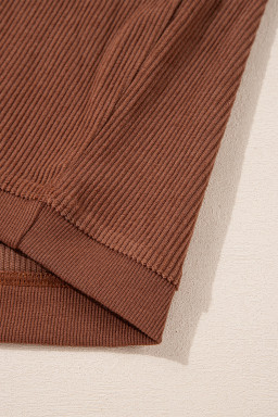 Chestnut Plain Drop Sleeve Crinkle Rib Oversized Sweatshirt