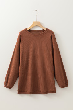 Chestnut Plain Drop Sleeve Crinkle Rib Oversized Sweatshirt