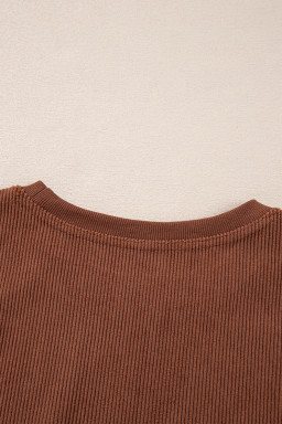 Chestnut Plain Drop Sleeve Crinkle Rib Oversized Sweatshirt