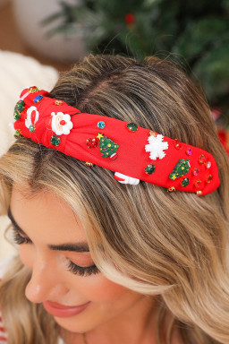 Fiery Red Cartoon Christmas Charm Rhinestone Knotted Headband