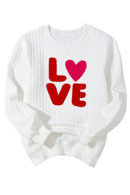 White Quilted Valentine Love Heart Shape Graphic Sweatshirt
