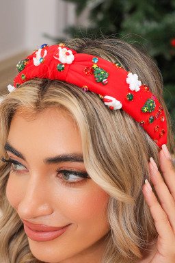 Fiery Red Cartoon Christmas Charm Rhinestone Knotted Headband