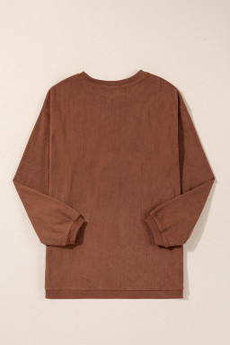 Chestnut Plain Drop Sleeve Crinkle Rib Oversized Sweatshirt