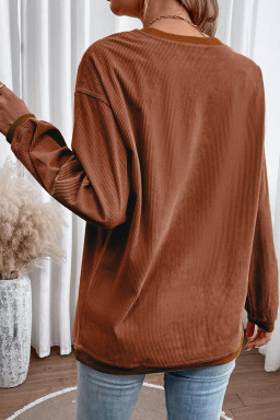 Chestnut Plain Drop Sleeve Crinkle Rib Oversized Sweatshirt