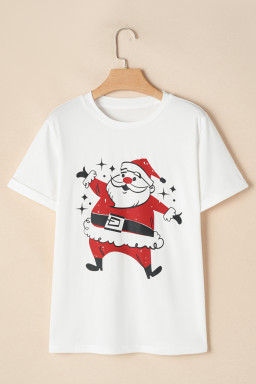 White Christmas Santa Claus Print Graphic T Shirt