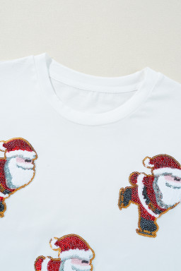 White Shimmer Santa Clause Skiing Crewneck T Shirt