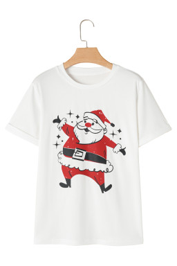 White Christmas Santa Claus Print Graphic T Shirt