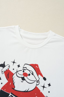 White Christmas Santa Claus Print Graphic T Shirt
