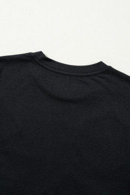Black Sequin Christmas Graphic Patch Application Crewneck T Shirt