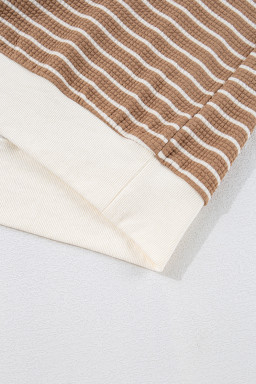 Khaki Striped Textured Round Neck Long Sleeve Top