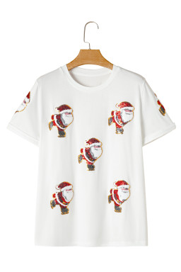 White Shimmer Santa Clause Skiing Crewneck T Shirt