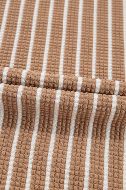 Khaki Striped Textured Round Neck Long Sleeve Top