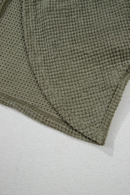 Seagrass Waffle Knit Drop Shoulder Open Front Pocket Plus Size Cardigan