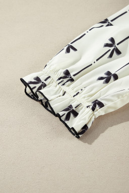 Apricot Striped Bow Print Puff Sleeve Ruffle Plus Size Mini Dress