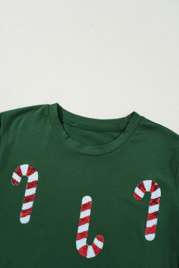 Green Christmas Candy Cane Round Neck T Shirt