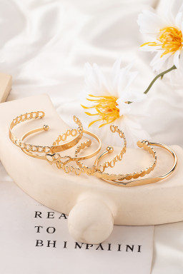 Gold Hollow Out Love Letter Heart Open Cuff Bangle 5pcs