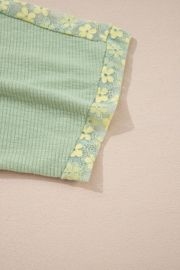 Clearly Aqua Floral Patchwork V Neck Batwing Sleeve Ribbed Top