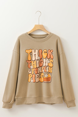 Khaki Thick Thighs & Pumpkin Pies Drop Shoulder Graphic Sweatshirt