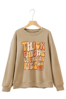 Khaki Thick Thighs & Pumpkin Pies Drop Shoulder Graphic Sweatshirt