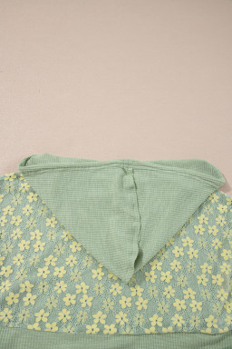 Clearly Aqua Floral Patchwork V Neck Batwing Sleeve Ribbed Top