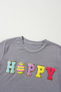 Gray Easter Egg HAPPY Chenille Letter Graphic T Shirt