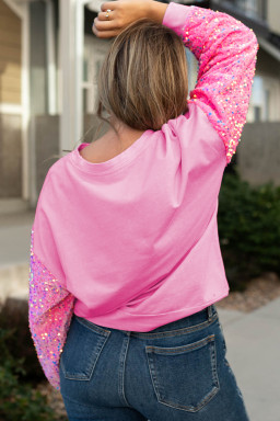 Pink Christmas Nutcracker Sequin Sleeve Patchwork Graphic Plus Size Sweatshirt