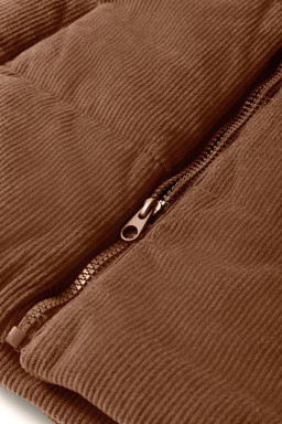 Coffee Solid Color Corduroy Puffer Vest Coat