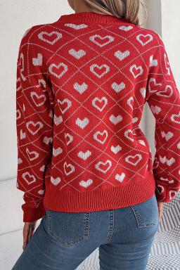 Racing Red Heart Print Lantern Sleeve Sweater