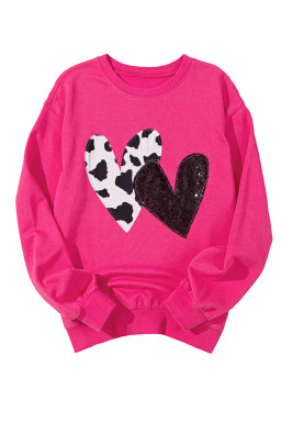 Strawberry Pink Sequins Heart Patch Graphic Sweatshirt
