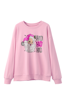 Pink Santa Clause HO HO HO Christmas Heat Transfer Printing Graphic Sweatshirt