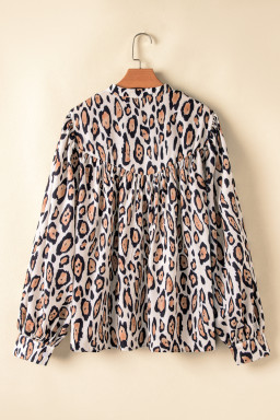 Jet Stream Leopard Print Balloon Sleeve Loose Blouse