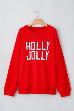 Red HOLLY JOLLY Dotty Letter Graphic Christmas Sweatshirt