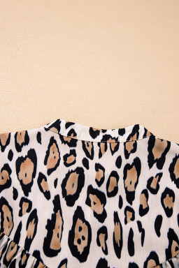 Jet Stream Leopard Print Balloon Sleeve Loose Blouse