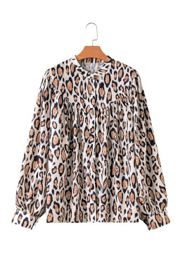 Jet Stream Leopard Print Balloon Sleeve Loose Blouse