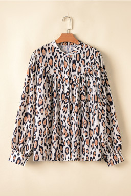 Jet Stream Leopard Print Balloon Sleeve Loose Blouse