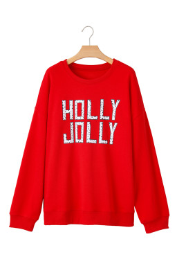 Red HOLLY JOLLY Dotty Letter Graphic Christmas Sweatshirt