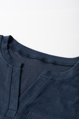 Dirty Blue Pocketed Notch V Neck Plain Top