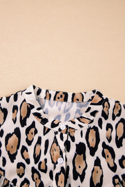Jet Stream Leopard Print Balloon Sleeve Loose Blouse