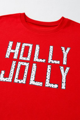 Red HOLLY JOLLY Dotty Letter Graphic Christmas Sweatshirt