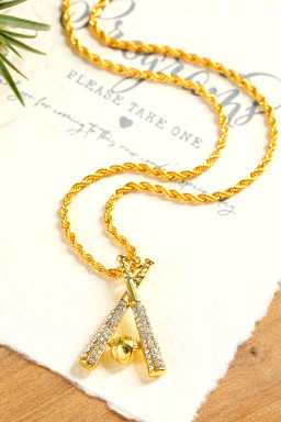 Gold Rhinestone Baseball Bat Pendant Necklace