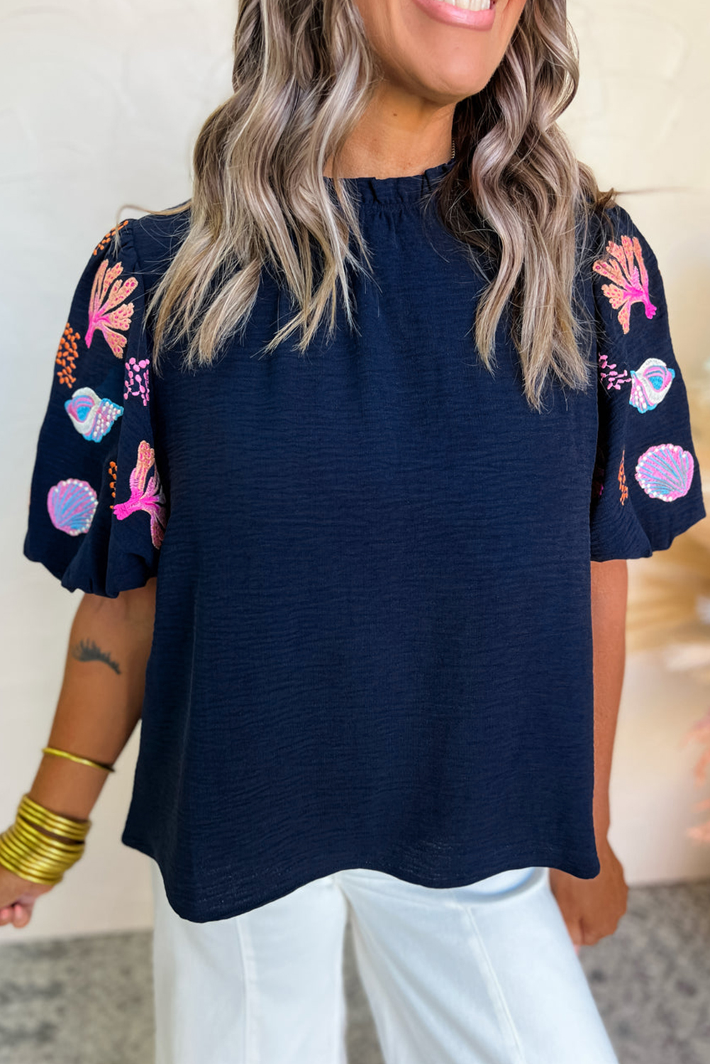 Blue Sundial Zip Blouse